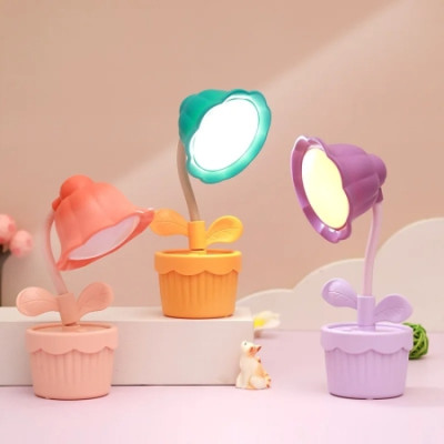 Cute Flower Shape Night Light LED Table Lamp USB Charging Desktop Accessories Students Study Reading Light Children's Gifts